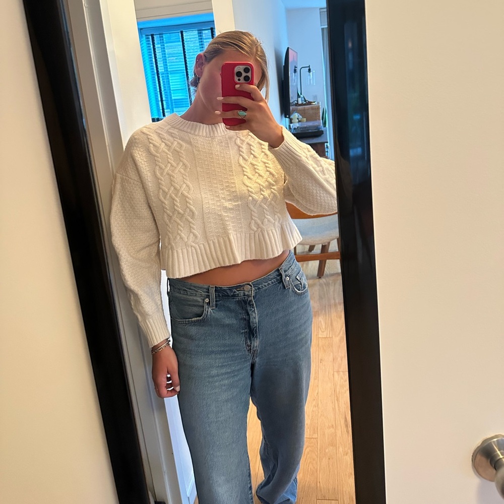 Women's White Cable Knit Sweater